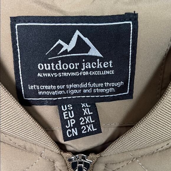 Men's Outdoor Quilted Bomber Jacket - Khaki Tan - XL - Picture 3 of 9